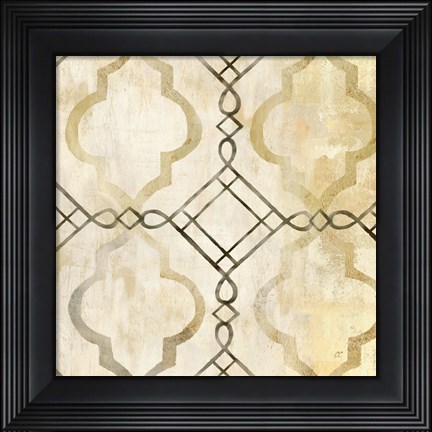 Framed Abstract Waves Black/Gold Tiles I Print