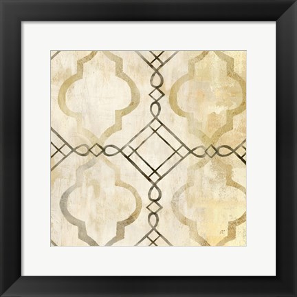 Framed Abstract Waves Black/Gold Tiles I Print