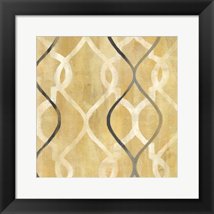 Framed Abstract Waves Black/Gold Tiles II Print