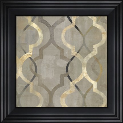 Framed Abstract Waves Black/Gold Tiles III Print