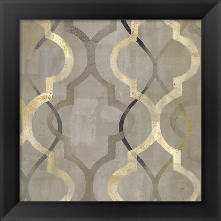 Framed Abstract Waves Black/Gold Tiles III Print