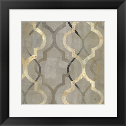 Framed Abstract Waves Black/Gold Tiles III Print