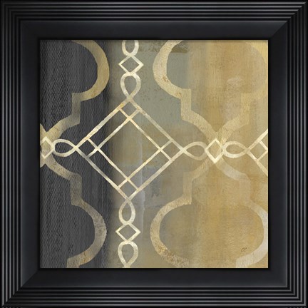 Framed Abstract Waves Black/Gold Tiles IV Print