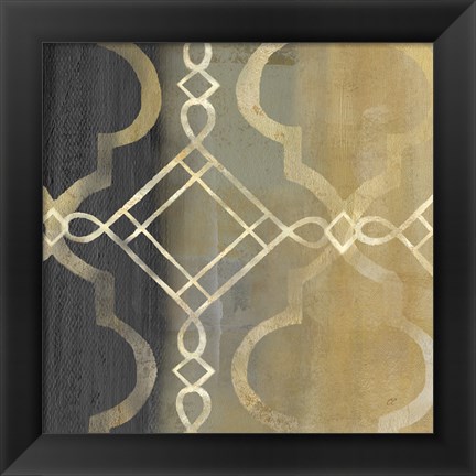 Framed Abstract Waves Black/Gold Tiles IV Print