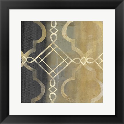 Framed Abstract Waves Black/Gold Tiles IV Print