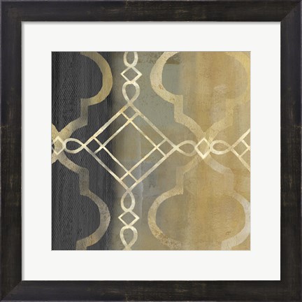 Framed Abstract Waves Black/Gold Tiles IV Print