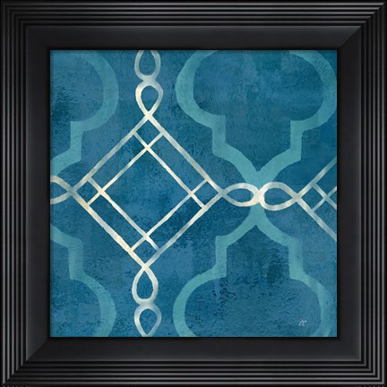 Framed Abstract Waves Blue/Gray Tiles I Print