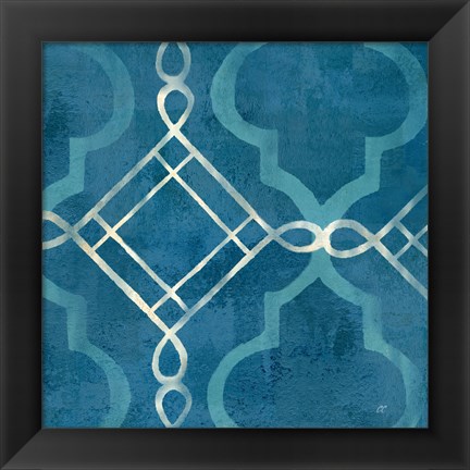 Framed Abstract Waves Blue/Gray Tiles I Print