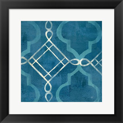 Framed Abstract Waves Blue/Gray Tiles I Print