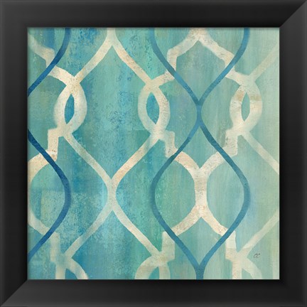 Framed Abstract Waves Blue/Gray Tiles II Print