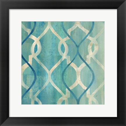 Framed Abstract Waves Blue/Gray Tiles II Print