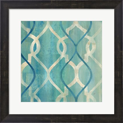 Framed Abstract Waves Blue/Gray Tiles II Print