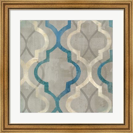 Framed Abstract Waves Blue/Gray Tiles III Print