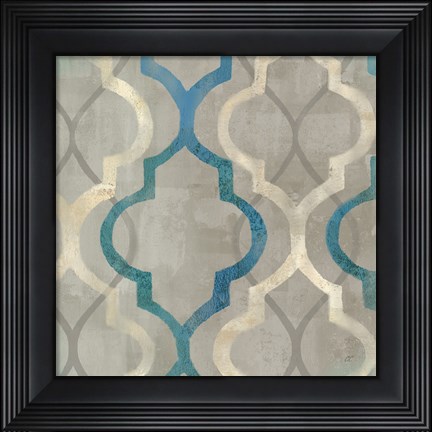 Framed Abstract Waves Blue/Gray Tiles III Print