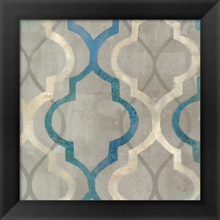 Framed Abstract Waves Blue/Gray Tiles III Print