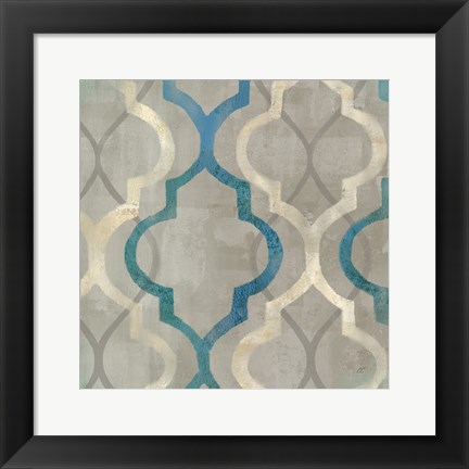 Framed Abstract Waves Blue/Gray Tiles III Print