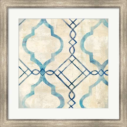 Framed Abstract Waves Blue/Gray Tiles IV Print