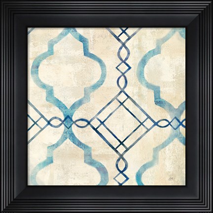 Framed Abstract Waves Blue/Gray Tiles IV Print