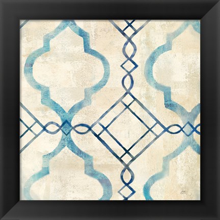 Framed Abstract Waves Blue/Gray Tiles IV Print