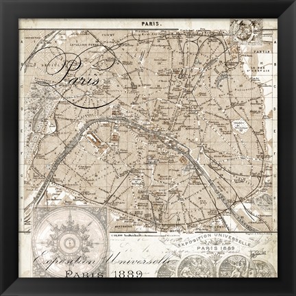 Framed Euro Map I - Paris Print