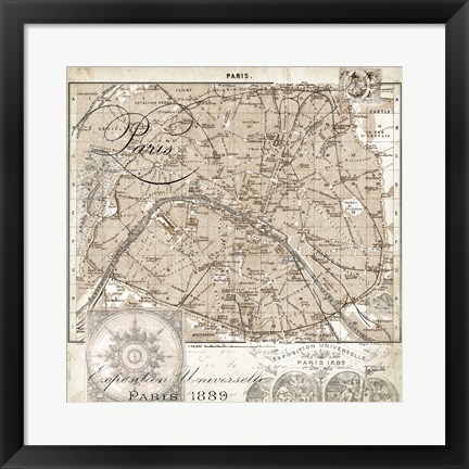 Framed Euro Map I - Paris Print