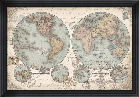 Framed World Hemispheres Print