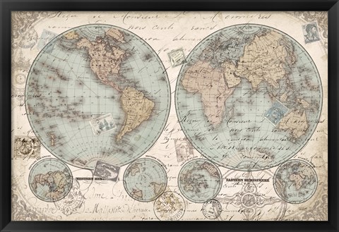 Framed World Hemispheres Print