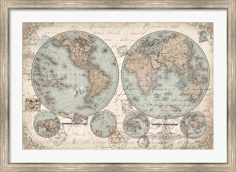 Framed World Hemispheres Print