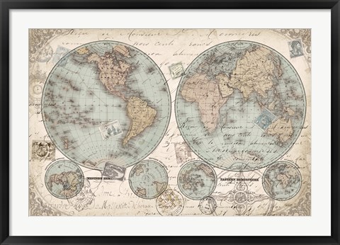 Framed World Hemispheres Print