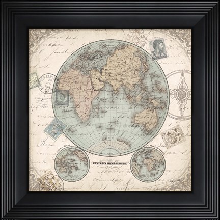 Framed World Hemispheres I Print