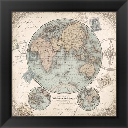 Framed World Hemispheres I Print