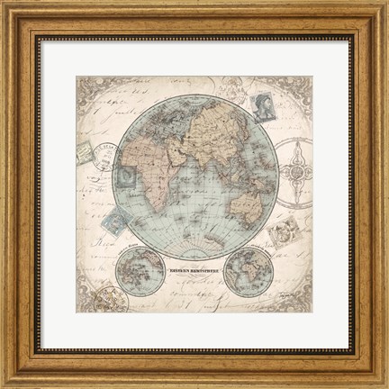 Framed World Hemispheres I Print