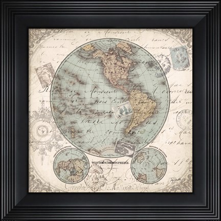 Framed World Hemispheres II Print