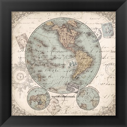 Framed World Hemispheres II Print