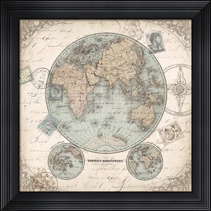 Framed World Hemispheres I Print