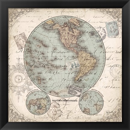 Framed World Hemispheres II Print