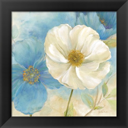 Framed Watercolor Poppies I (Blue/White) Print