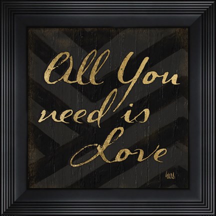 Framed Chevron Sentiments Black/Gold II Print