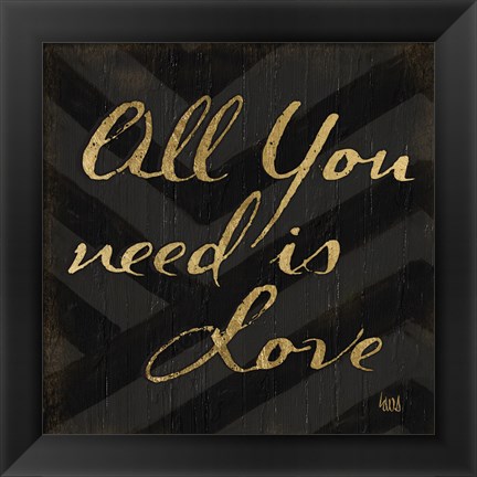 Framed Chevron Sentiments Black/Gold II Print