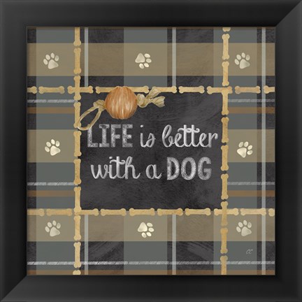 Framed Dog Sentiment Plaid II Print