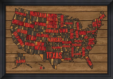 Framed Printers Block US Map Red Print