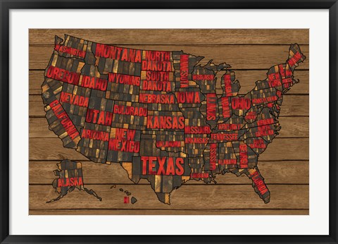 Framed Printers Block US Map Red Print