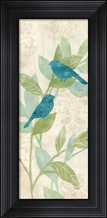 Framed Love Bird Patterns Turquoise Panel I Print