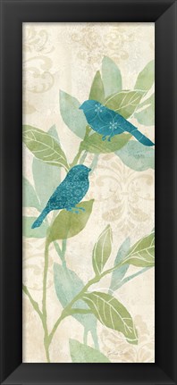 Framed Love Bird Patterns Turquoise Panel I Print