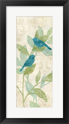 Framed Love Bird Patterns Turquoise Panel I Print