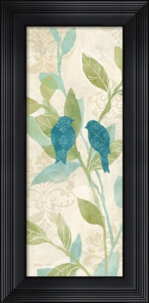 Framed Love Bird Patterns Turquoise Panel II Print