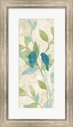 Framed Love Bird Patterns Turquoise Panel II Print