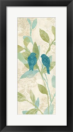 Framed Love Bird Patterns Turquoise Panel II Print