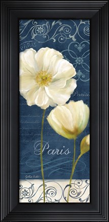 Framed Paris Poppies Navy Blue Panel I Print