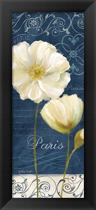 Framed Paris Poppies Navy Blue Panel I Print